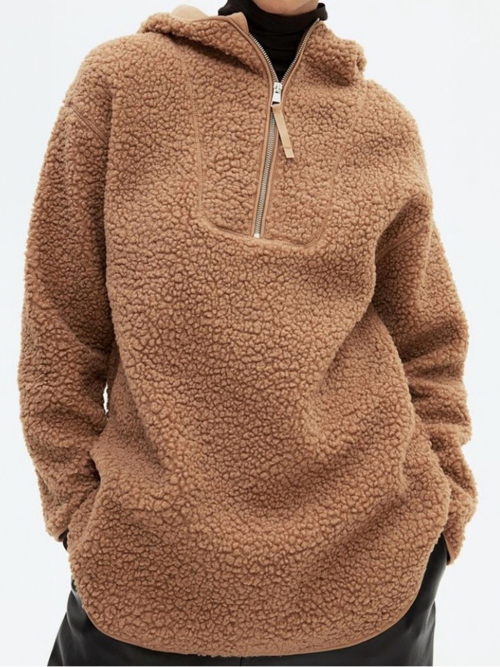 H&M Tan Sherpa Fleece Pullover Hoodie Teddy Bear Jacket Size S.
